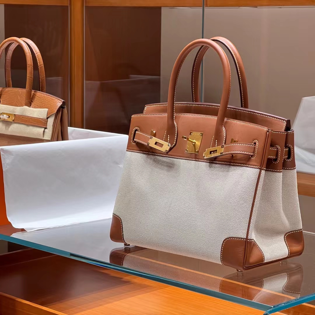 HERMES 爱马仕 Birkin 30CM ck37 金棕色 帆布拼Swift 进口蜜蜡线 全手工制作 蜜蜡线内缝 Birkinmm 铂金女王