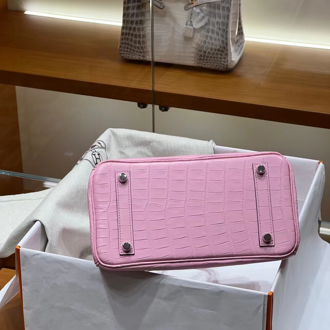 HERMES 爱马仕 Birkin 25CM 5P 樱花粉 Alligator 美洲鳄 进口蜜蜡线 全手工制作 蜜蜡线内缝 Birkinmm 铂金女王