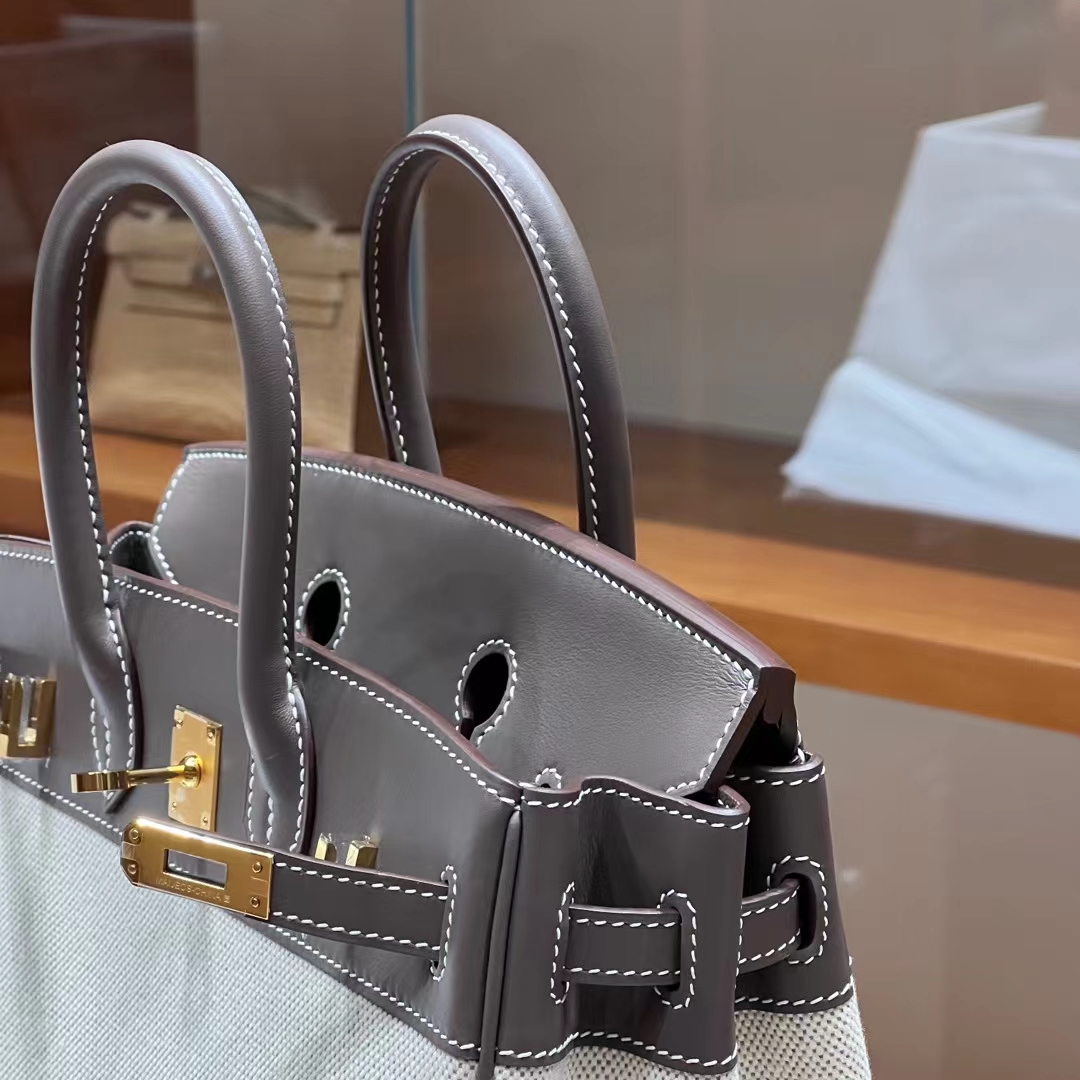 HERMES 爱马仕 Birkin 35CM 8C Gri Elephant 大象灰 帆布拼Swift 进口蜜蜡线 全手工制作 蜜蜡线内缝 Birkinmm 铂金女王