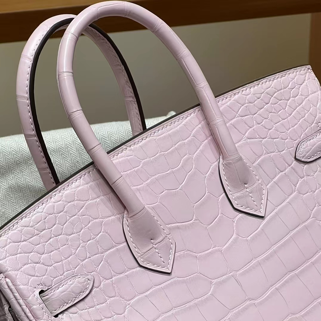 HERMES 爱马仕 Birkin 25CM 3Q 奶昔粉 Alligator 美洲鳄 进口蜜蜡线 全手工制作 蜜蜡线内缝 Birkinmm 铂金女王