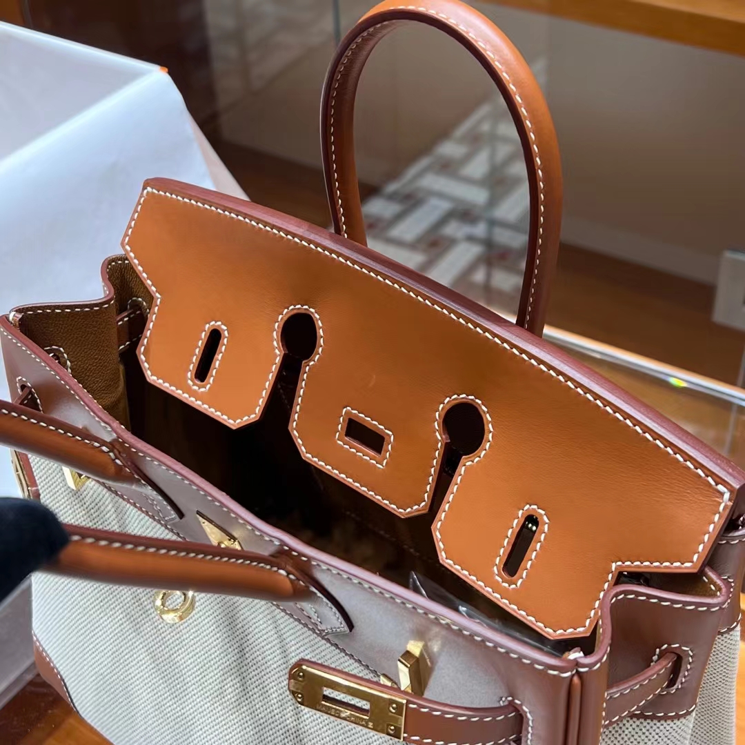 HERMES 爱马仕 Birkin 35CM CK37 金棕色 帆布拼Swift 进口蜜蜡线 全手工制作 蜜蜡线内缝 Birkinmm 铂金女王