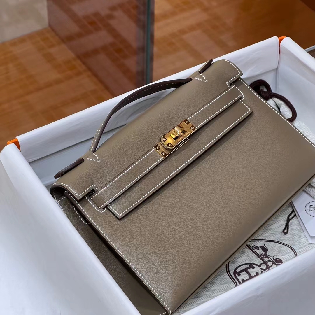 铂金女王 HERMES 爱马仕  MiniKelly 1 8C Gri Elephant 大象灰 Swift皮 进口蜜蜡线 全手工制作