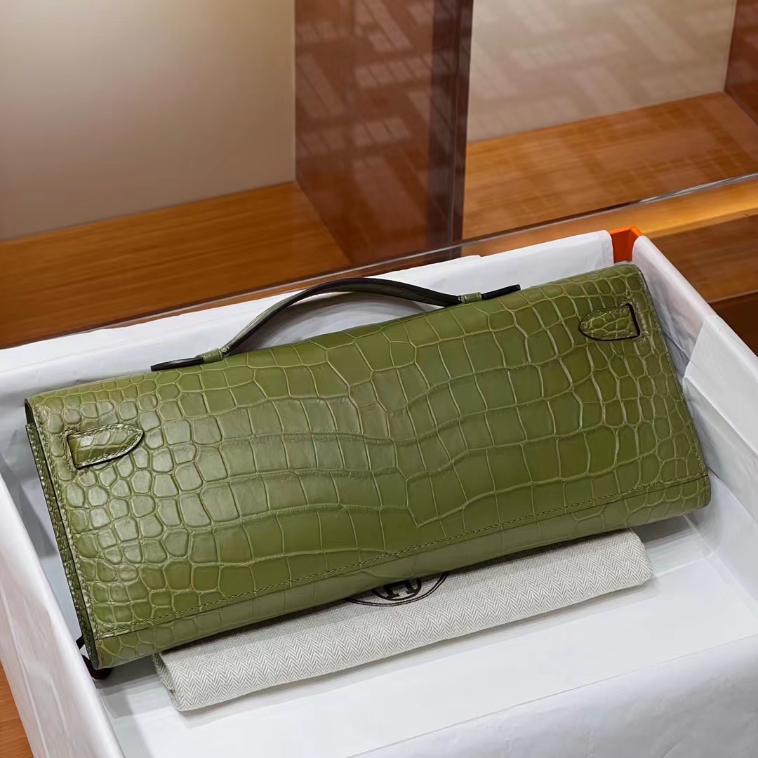 HERMES 爱马仕 KellyCut 31CM G8 Vert Maquis 丛林绿 Alligator 美洲鳄 进口蜜蜡线 全手工制作 蜜蜡线内缝 Birkinmm 铂金女王