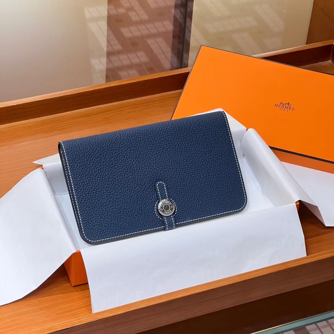 HERMES 爱马仕 Dogon护照夹钱包 75 Blue Jean牛仔蓝 TOGO 进口蜜蜡线 全手工制作 蜜蜡线内缝 Birkinmm 铂金女王