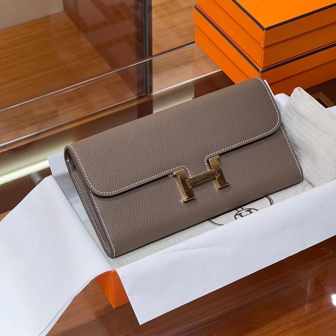 HERMES 爱马仕 Constance钱包 8C Gri Elephant 大象灰 Epsom 进口蜜蜡线 全手工制作 蜜蜡线内缝 Birkinmm 铂金女王