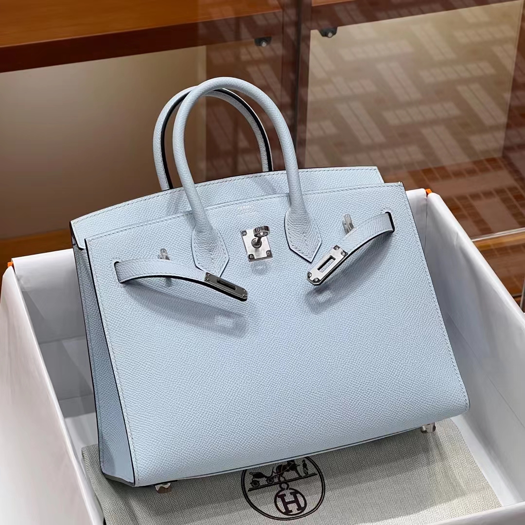 Birkinmm 铂金女王 HERMES 爱马仕 Birkin 25cm T0 亚麻蓝 进口蜜蜡线 全手工制作