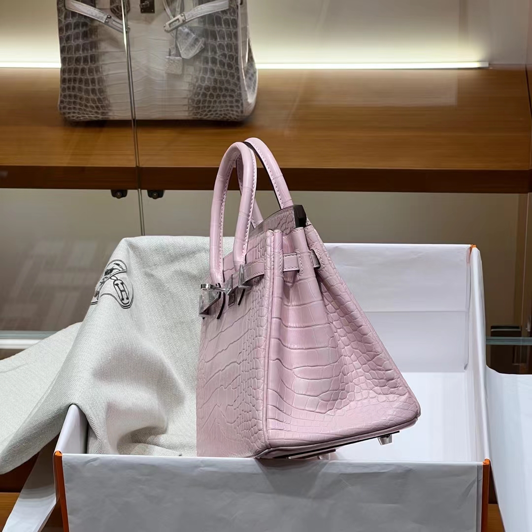 HERMES 爱马仕 Birkin 25CM 3Q 奶昔粉 Alligator 美洲鳄 进口蜜蜡线 全手工制作 蜜蜡线内缝 Birkinmm 铂金女王