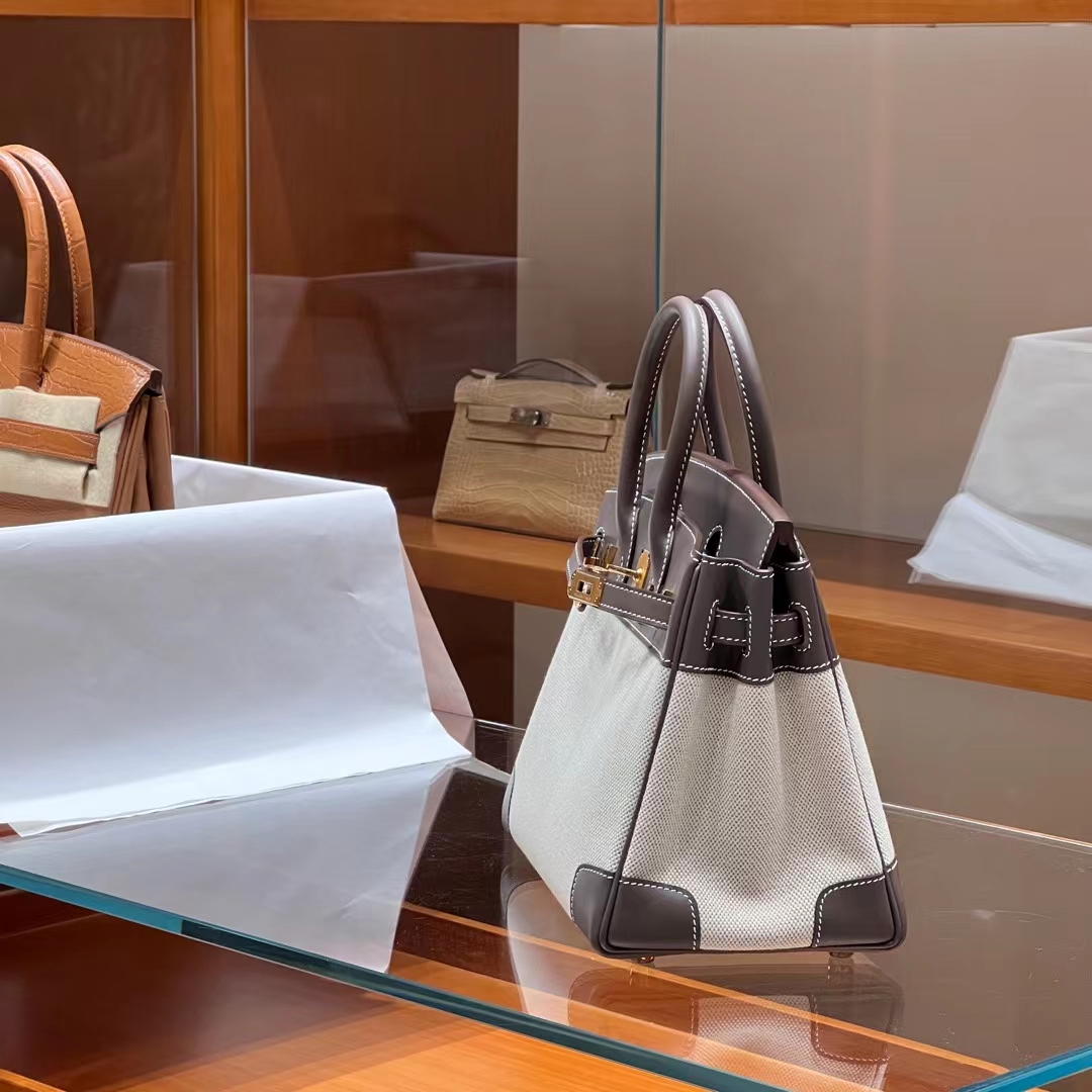 HERMES 爱马仕 Birkin 35CM 8C Gri Elephant 大象灰 帆布拼Swift 进口蜜蜡线 全手工制作 蜜蜡线内缝 Birkinmm 铂金女王
