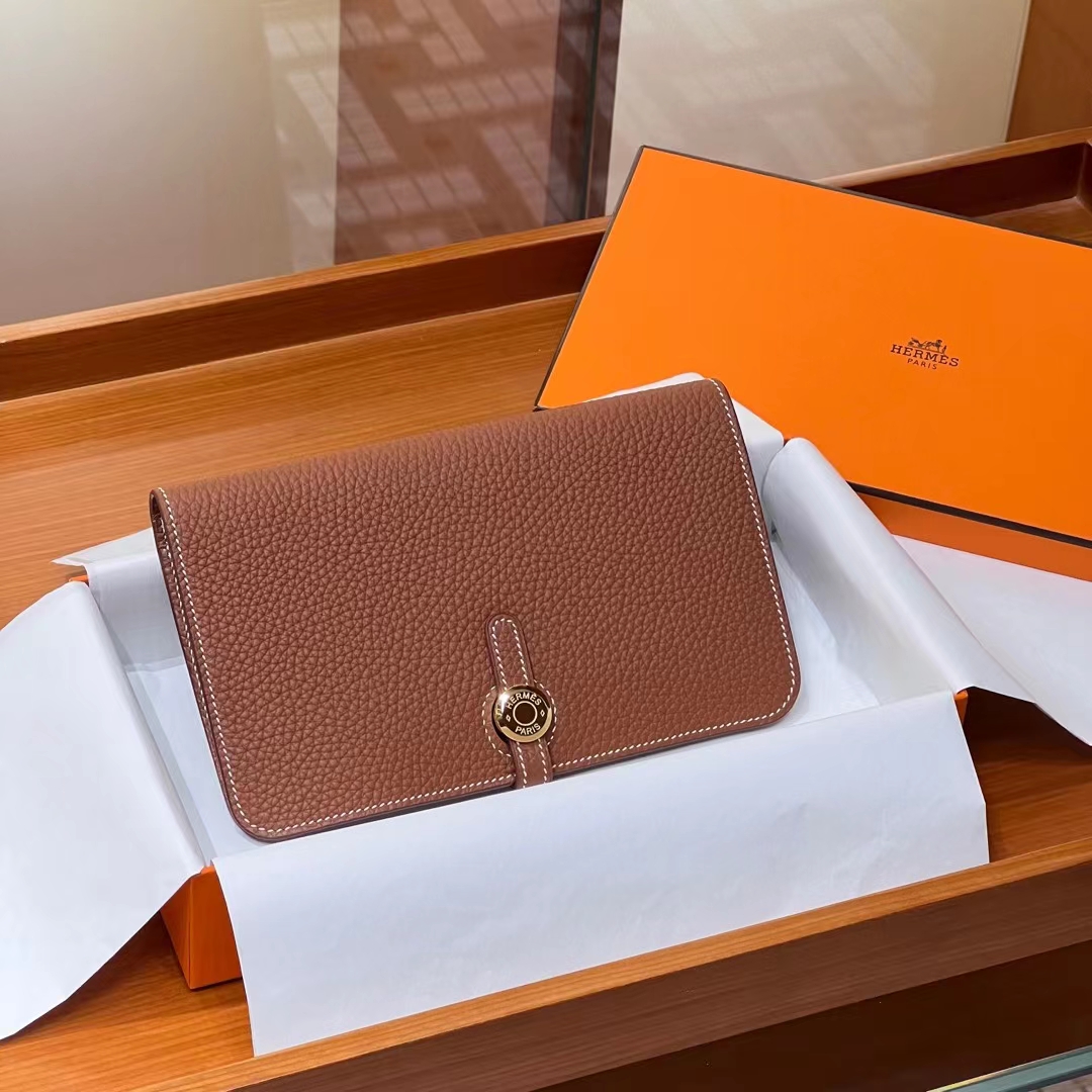 HERMES 爱马仕 Dogon护照夹钱包 CK37 金棕色 TOGO 进口蜜蜡线 全手工制作 蜜蜡线内缝 Birkinmm 铂金女王