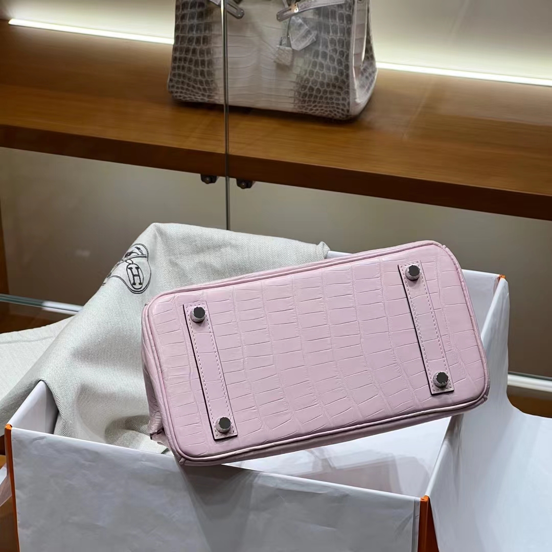 HERMES 爱马仕 Birkin 25CM 3Q 奶昔粉 Alligator 美洲鳄 进口蜜蜡线 全手工制作 蜜蜡线内缝 Birkinmm 铂金女王