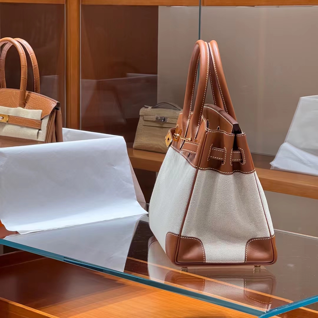 HERMES 爱马仕 Birkin 30CM ck37 金棕色 帆布拼Swift 进口蜜蜡线 全手工制作 蜜蜡线内缝 Birkinmm 铂金女王