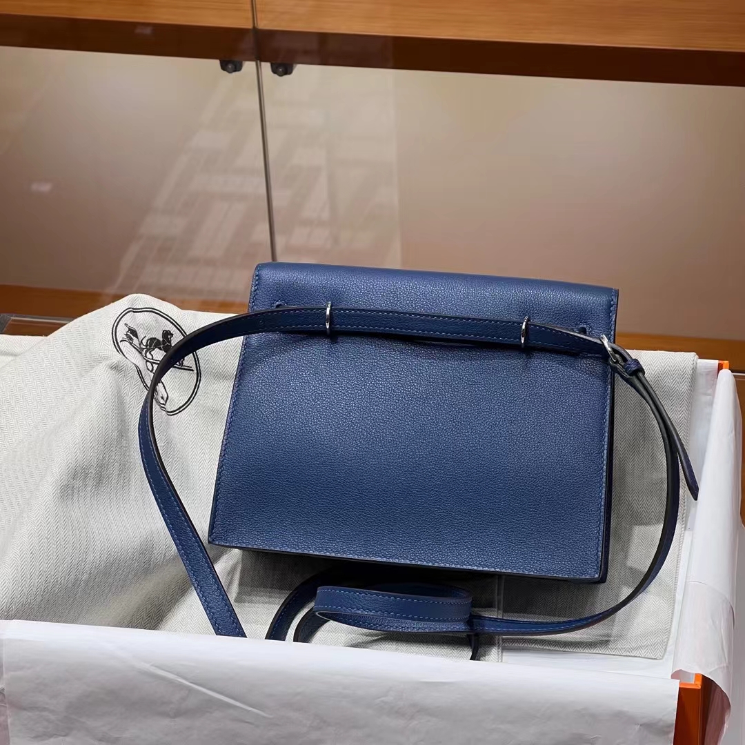 HERMES 爱马仕 Kellydanse 22cm Deep Blue 7L 深蓝色 Evercolor 进口蜜蜡线 全手工制作 蜜蜡线内缝 Birkinmm 铂金女王