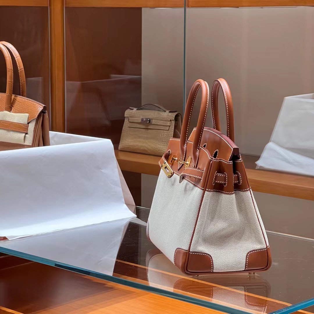 HERMES 爱马仕 Birkin 35CM CK37 金棕色 帆布拼Swift 进口蜜蜡线 全手工制作 蜜蜡线内缝 Birkinmm 铂金女王
