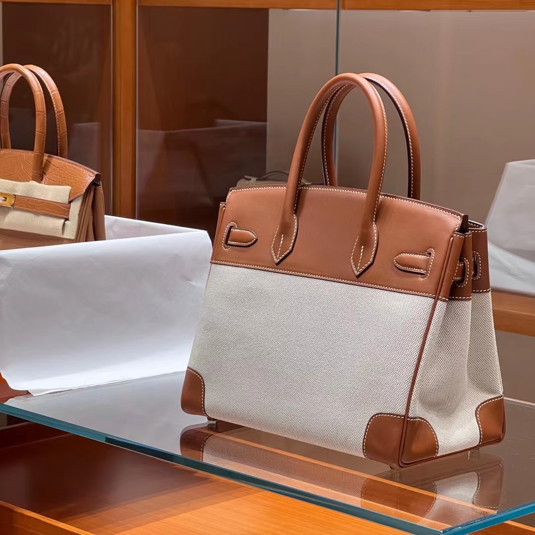 HERMES 爱马仕 Birkin 30CM ck37 金棕色 帆布拼Swift 进口蜜蜡线 全手工制作 蜜蜡线内缝 Birkinmm 铂金女王