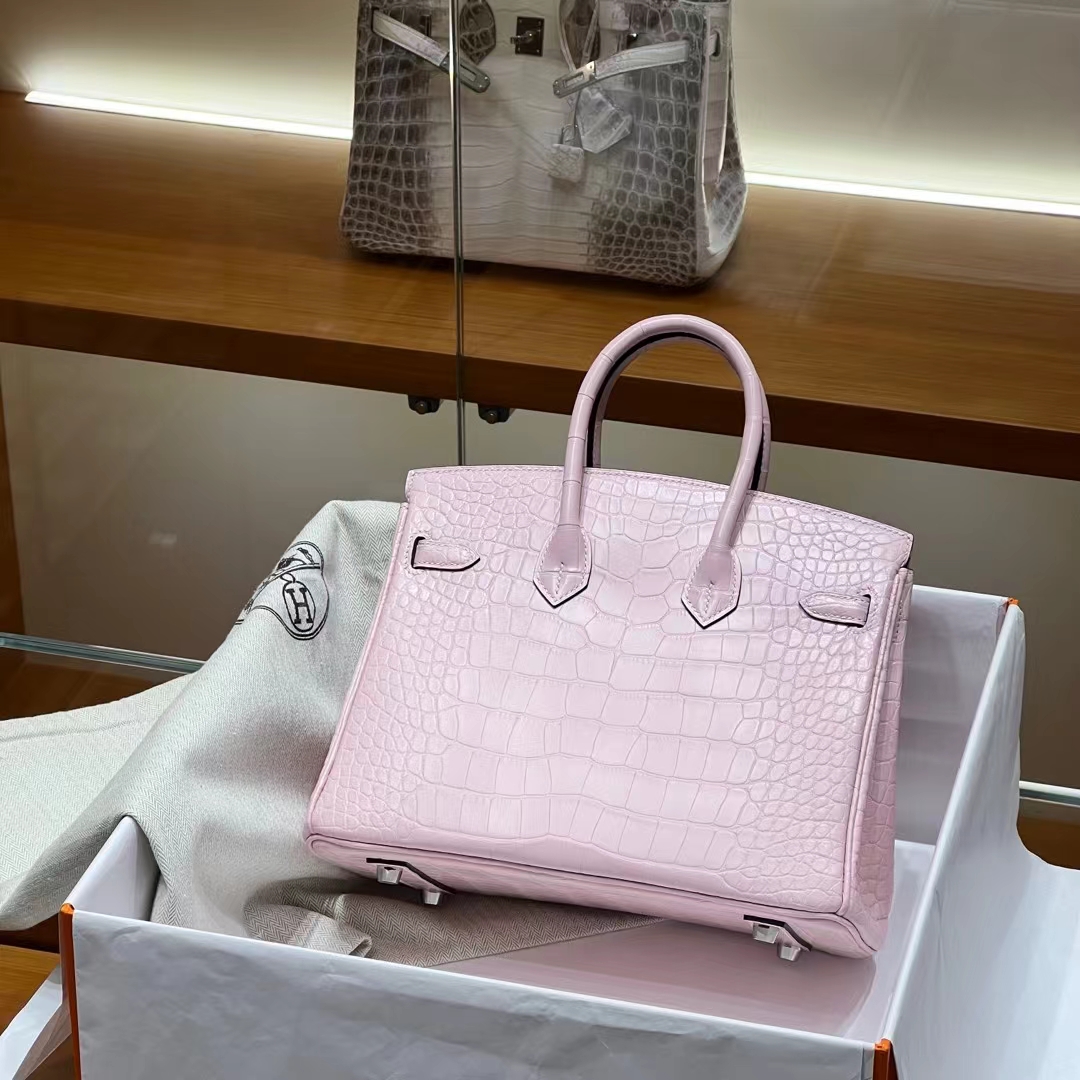 HERMES 爱马仕 Birkin 25CM 3Q 奶昔粉 Alligator 美洲鳄 进口蜜蜡线 全手工制作 蜜蜡线内缝 Birkinmm 铂金女王
