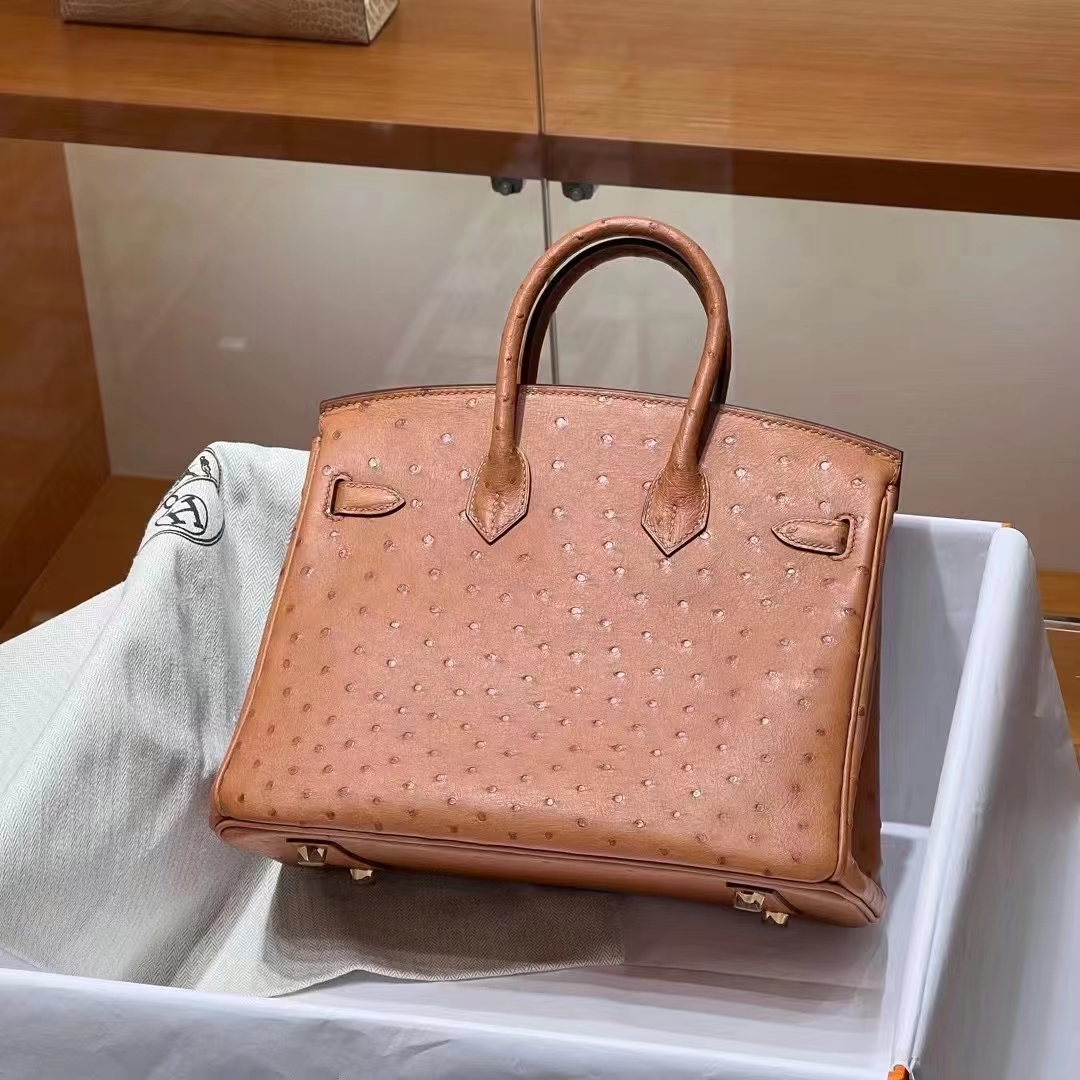 HERMES 爱马仕 Birkin 25CM CK37 Ostrich 鸵鸟皮 进口蜜蜡线 全手工制作 铂金女王