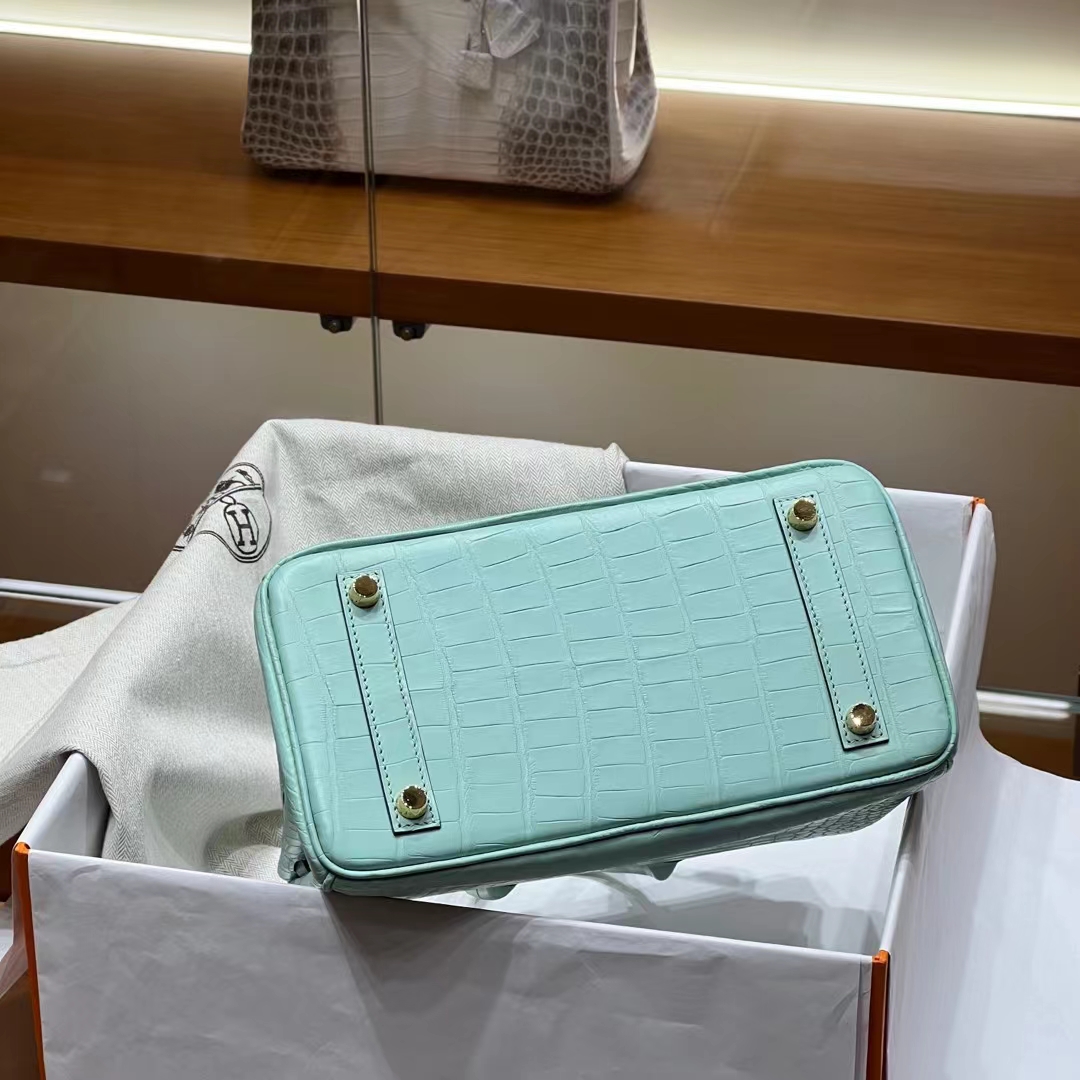 HERMES 爱马仕 Birkin 25CM 6W Menthe薄荷绿 Alligator 美洲鳄 进口蜜蜡线 全手工制作 蜜蜡线内缝 Birkinmm 铂金女王