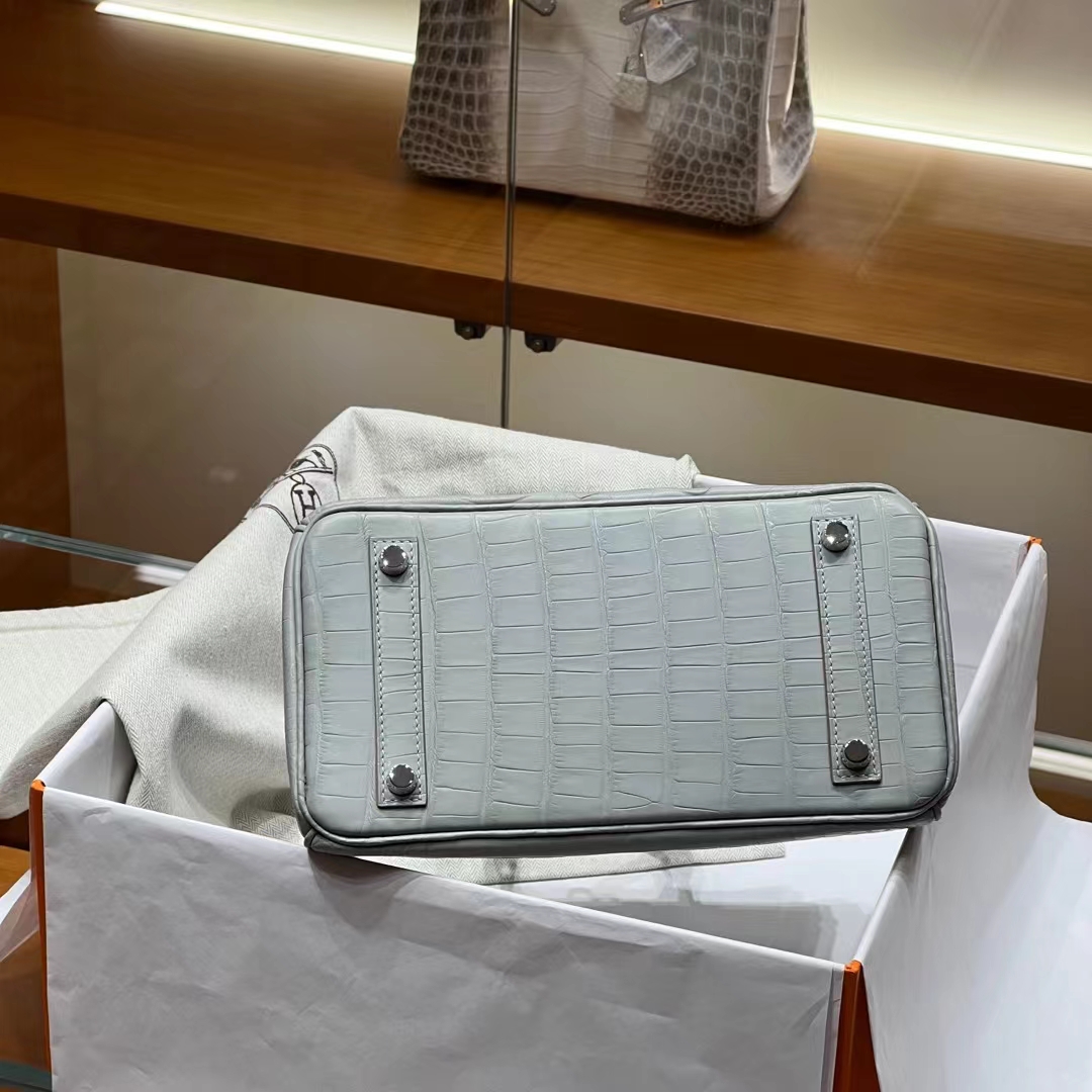 HERMES 爱马仕 Birkin 25CM 80 Gris Perle 珍珠灰 Alligator 美洲鳄 进口蜜蜡线 全手工制作 蜜蜡线内缝 Birkinmm 铂金女王