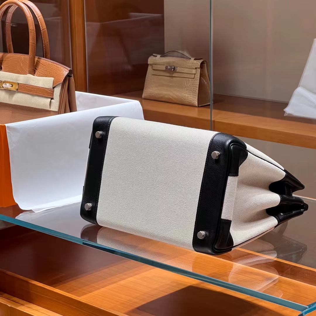 HERMES 爱马仕 Birkin 30CM 89 Nior 黑色 帆布拼Swift 进口蜜蜡线 全手工制作 蜜蜡线内缝 Birkinmm 铂金女王