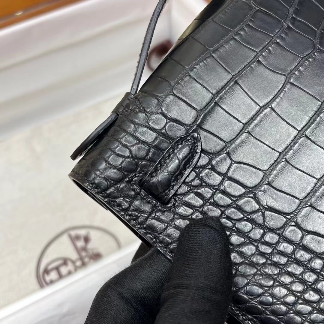 HERMES 爱马仕 MiniKelly 1 89 Nior 黑色 Alligator 美洲鳄 进口蜜蜡线 全手工制作 蜜蜡线内缝 Birkinmm 铂金女王