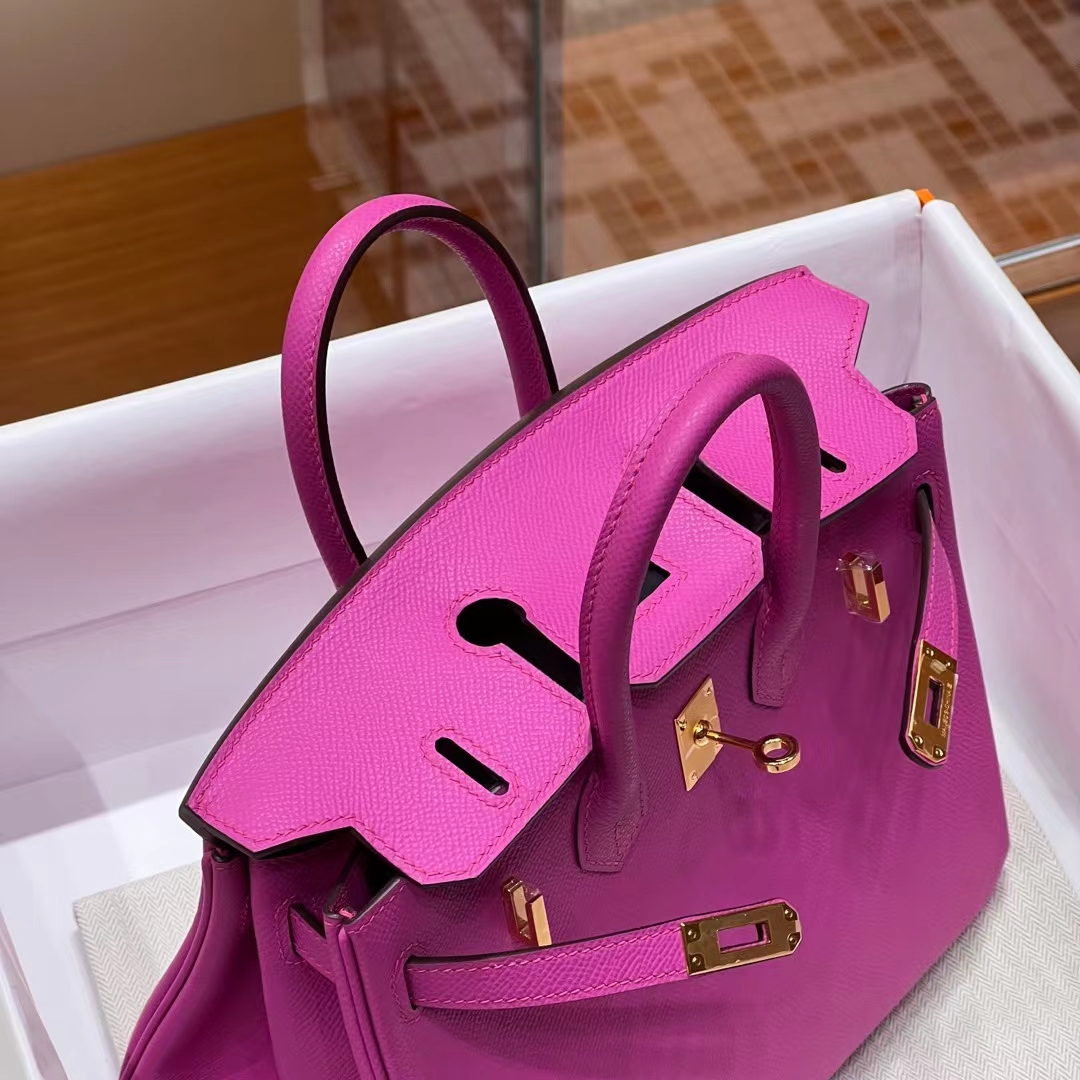 Birkinmm 铂金女王 HERMES 爱马仕 Birkin 25cm 9I Rose Magnolia 玫瑰紫 进口蜜蜡线 全手工制作