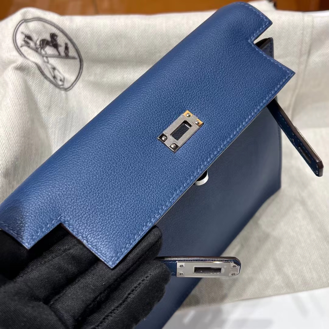 HERMES 爱马仕 Kellydanse 22cm Deep Blue 7L 深蓝色 Evercolor 进口蜜蜡线 全手工制作 蜜蜡线内缝 Birkinmm 铂金女王