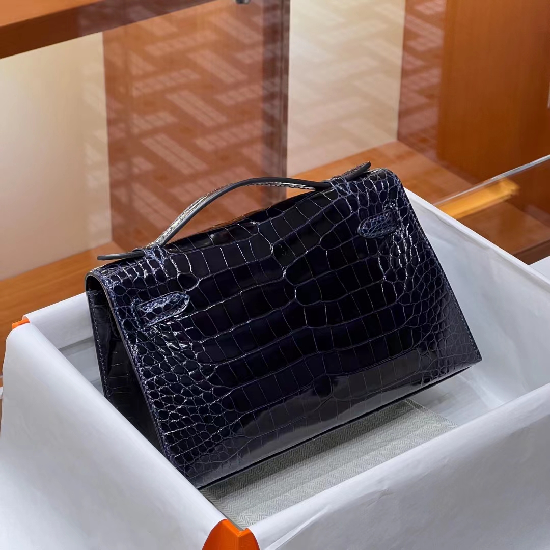 HERMES 爱马仕 MiniKelly 1 2Z Blue nuit 午夜蓝 Alligator 美洲鳄 进口蜜蜡线 全手工制作 蜜蜡线内缝 Birkinmm 铂金女王