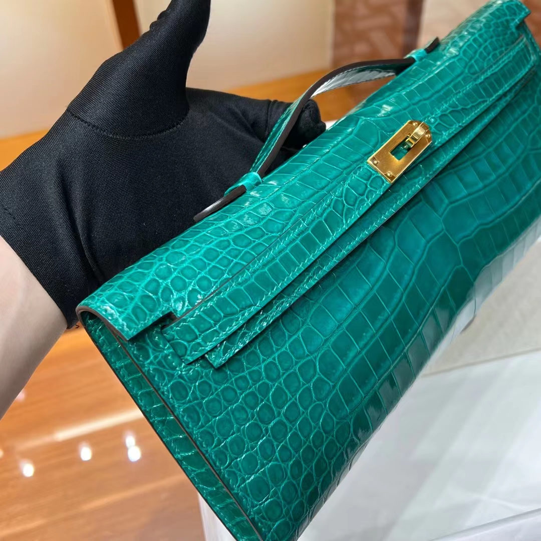 HERMES 爱马仕 KellyCut 31CM 6Q Vert Emeraude翡翠绿 Alligator 美洲鳄 进口蜜蜡线 全手工制作 蜜蜡线内缝 Birkinmm 铂金女王