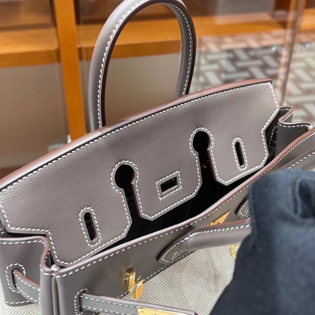 HERMES 爱马仕 Birkin 35CM 8C Gri Elephant 大象灰 帆布拼Swift 进口蜜蜡线 全手工制作 蜜蜡线内缝 Birkinmm 铂金女王