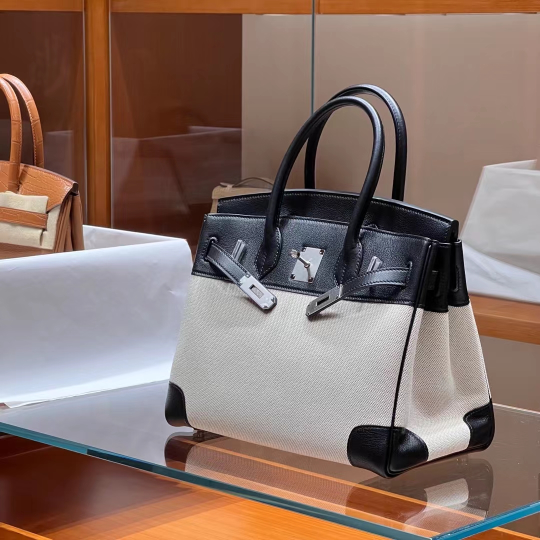 HERMES 爱马仕 Birkin 30CM 89 Nior 黑色 帆布拼Swift 进口蜜蜡线 全手工制作 蜜蜡线内缝 Birkinmm 铂金女王