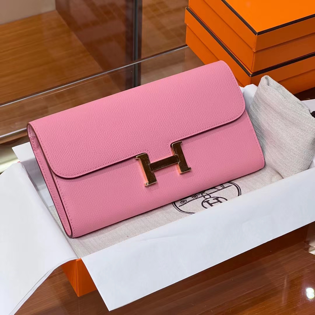 HERMES 爱马仕 Constance钱包 U5 Rose eLipstick唇膏粉 Epsom 进口蜜蜡线 全手工制作 蜜蜡线内缝 Birkinmm 铂金女王