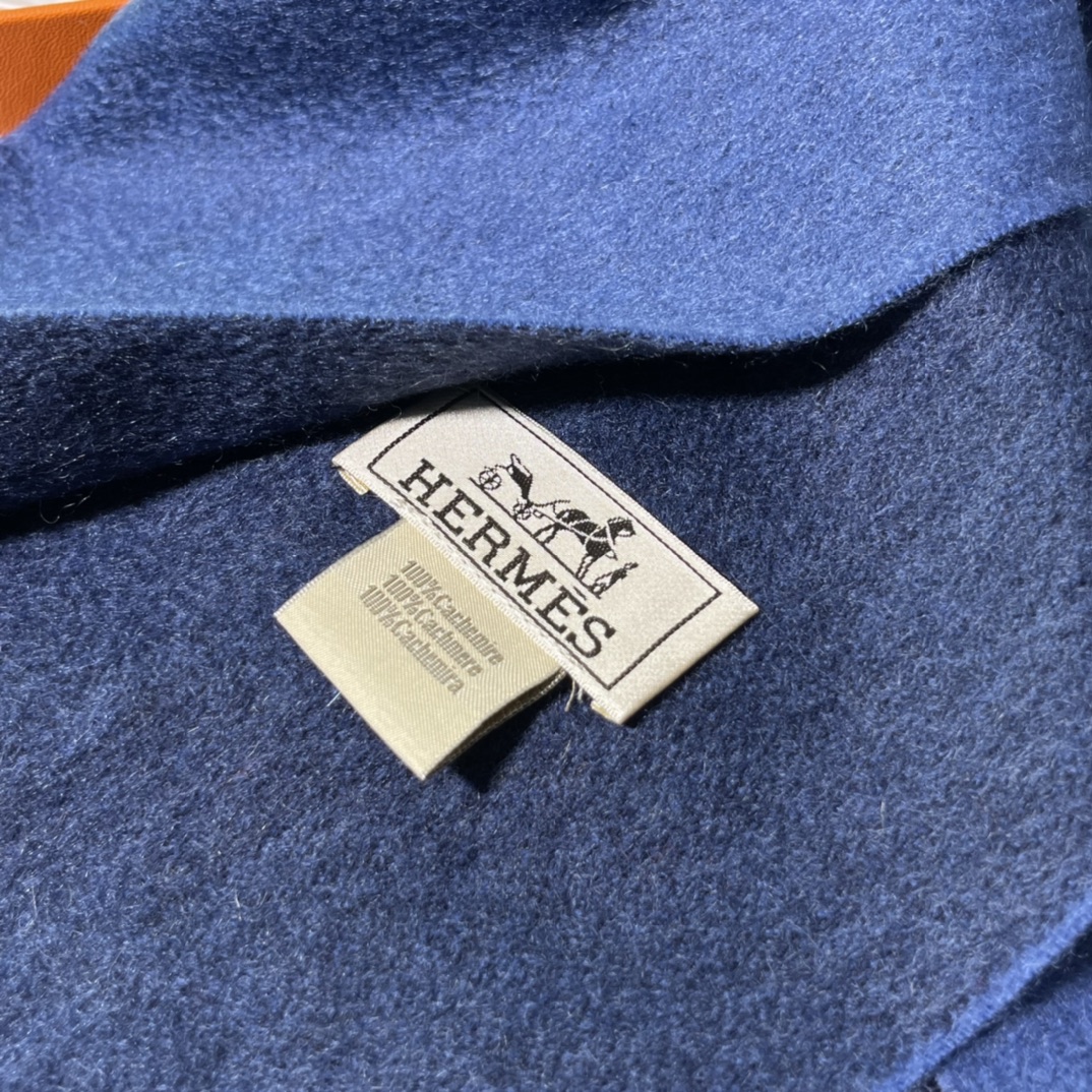 HERMES 爱马仕 秋冬新款羊绒围巾 宝蓝色 两用AB面 情侣款 男女通用 30*180cm 5A级纯羊绒 原版全套包装 Birkinmm 铂金女王