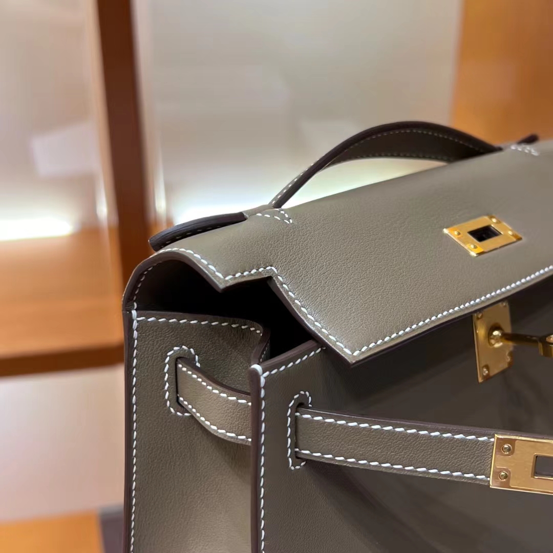 铂金女王 HERMES 爱马仕  MiniKelly 1 8C Gri Elephant 大象灰 Swift皮 进口蜜蜡线 全手工制作