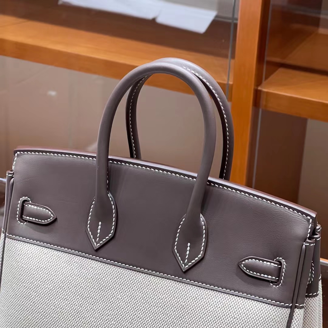 HERMES 爱马仕 Birkin 35CM 8C Gri Elephant 大象灰 帆布拼Swift 进口蜜蜡线 全手工制作 蜜蜡线内缝 Birkinmm 铂金女王