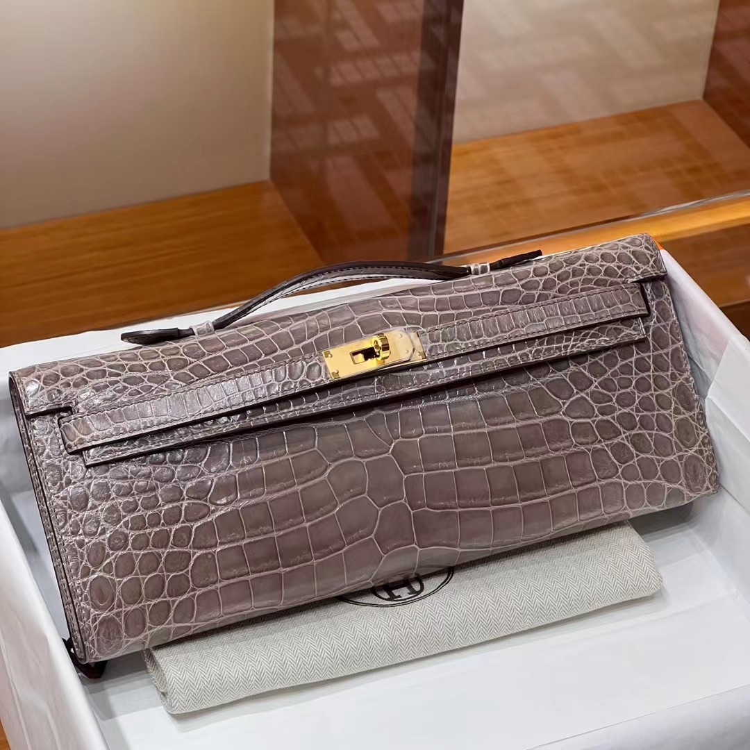 HERMES 爱马仕 KellyCut 31CM 8C Gri Elephant 大象灰 Alligator 美洲鳄 进口蜜蜡线 全手工制作 蜜蜡线内缝 Birkinmm 铂金女王
