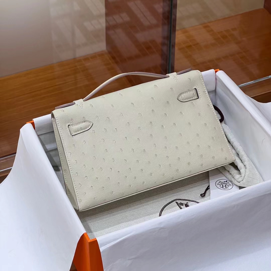 HERMES 爱马仕  MiniKelly 1 Ostrich 鸵鸟皮 80 Gris Perle 珍珠灰 进口蜜蜡线 全手工制作