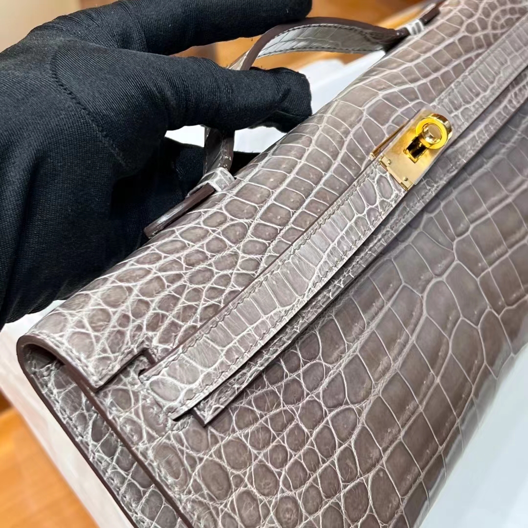 HERMES 爱马仕 KellyCut 31CM 8C Gri Elephant 大象灰 Alligator 美洲鳄 进口蜜蜡线 全手工制作 蜜蜡线内缝 Birkinmm 铂金女王