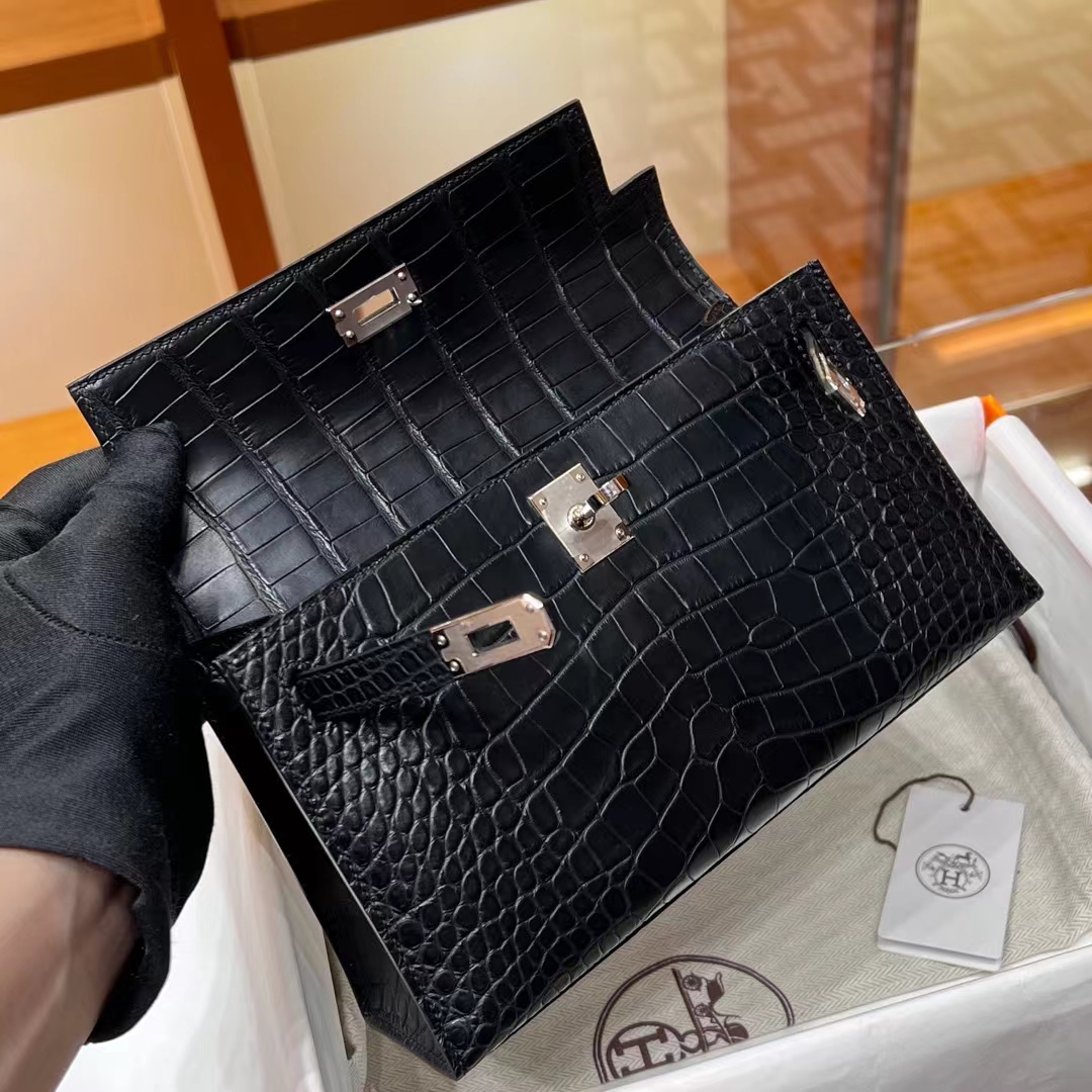HERMES 爱马仕 MiniKelly 1 89 Nior 黑色 Alligator 美洲鳄 进口蜜蜡线 全手工制作 蜜蜡线内缝 Birkinmm 铂金女王