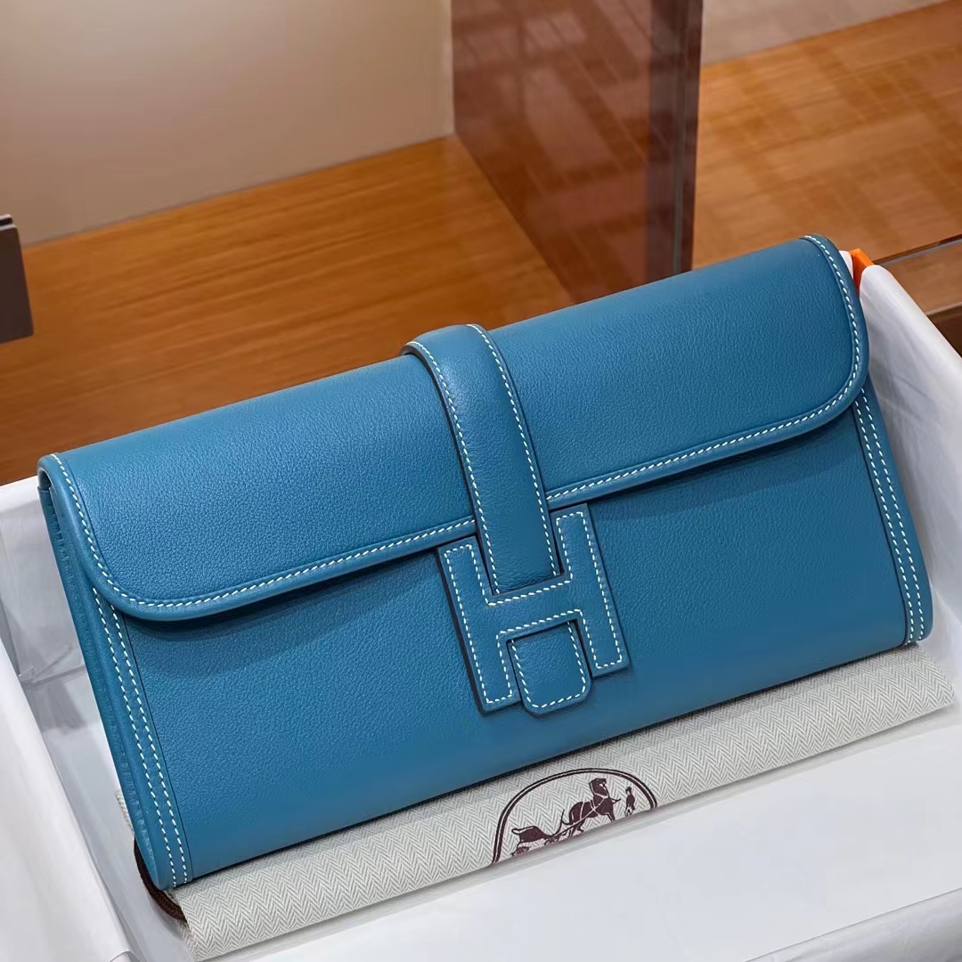 HERMES 爱马仕 Jige Elan 29cm 75 Blue Jean 牛仔蓝 Swift 进口蜜蜡线 全手工制作 蜜蜡线内缝 Birkinmm 铂金女王