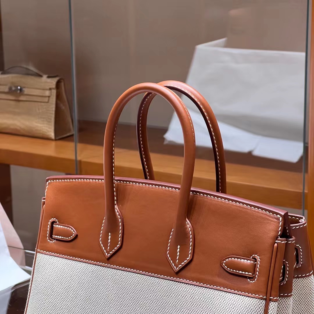 HERMES 爱马仕 Birkin 35CM CK37 金棕色 帆布拼Swift 进口蜜蜡线 全手工制作 蜜蜡线内缝 Birkinmm 铂金女王