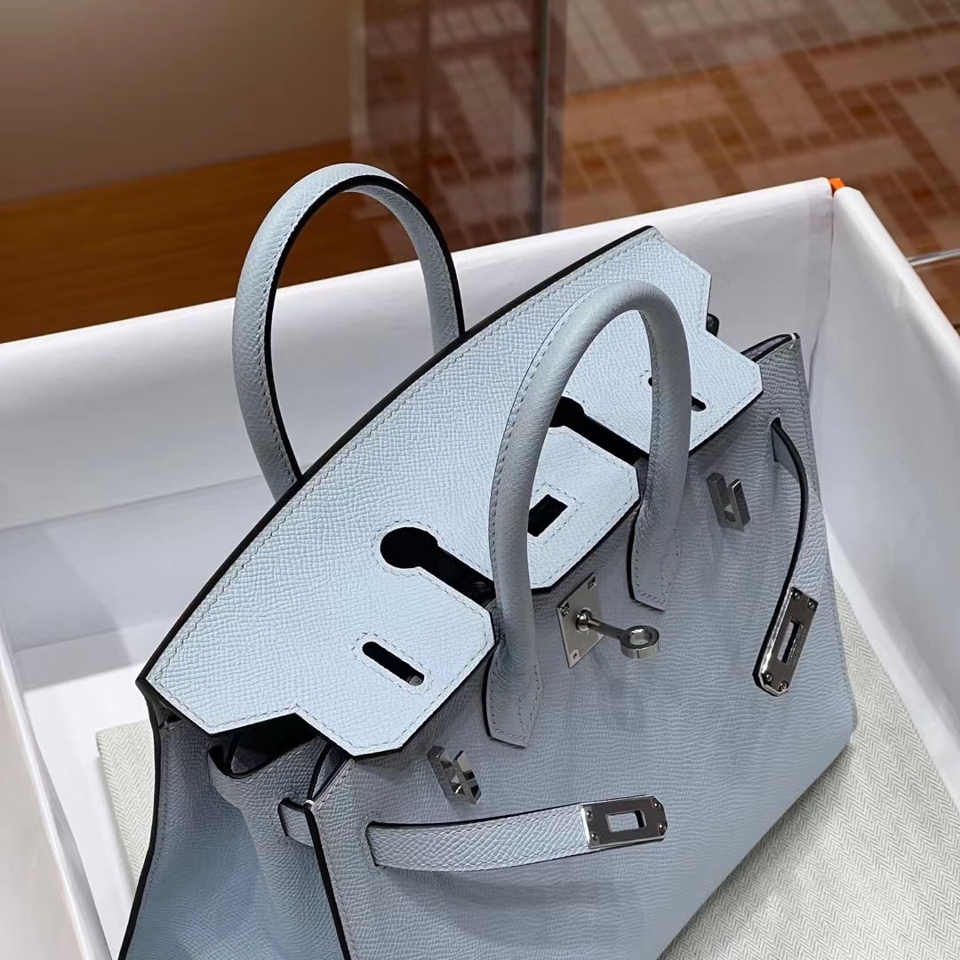 Birkinmm 铂金女王 HERMES 爱马仕 Birkin 25cm T0 亚麻蓝 进口蜜蜡线 全手工制作