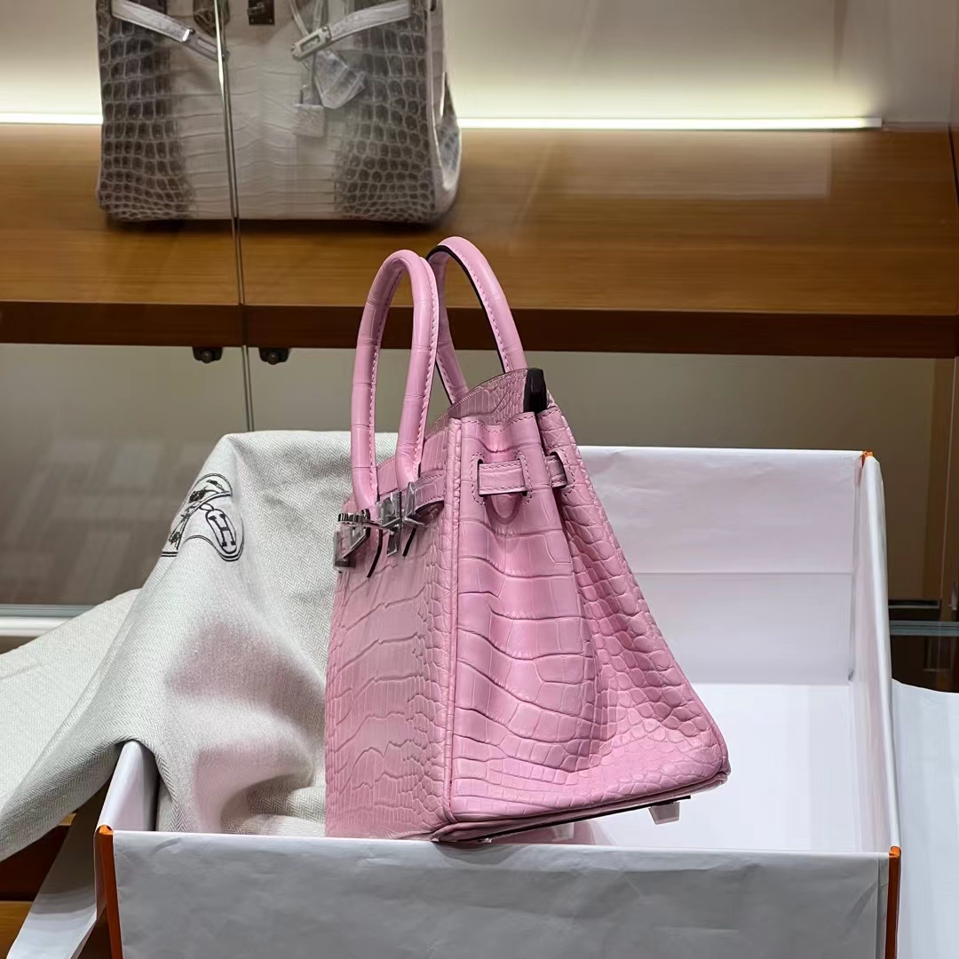 HERMES 爱马仕 Birkin 25CM 5P 樱花粉 Alligator 美洲鳄 进口蜜蜡线 全手工制作 蜜蜡线内缝 Birkinmm 铂金女王