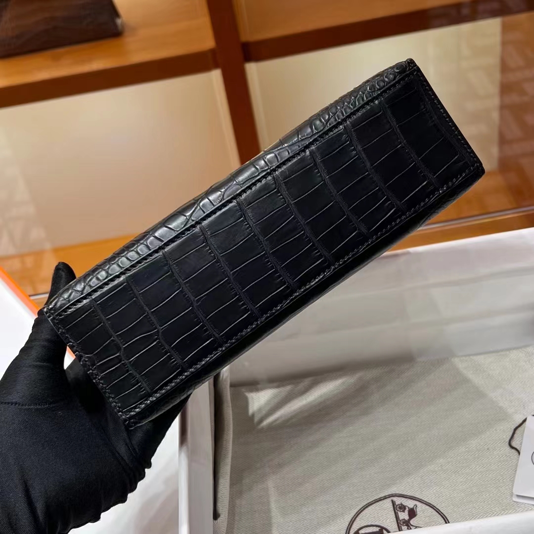 HERMES 爱马仕 MiniKelly 1 89 Nior 黑色 Alligator 美洲鳄 进口蜜蜡线 全手工制作 蜜蜡线内缝 Birkinmm 铂金女王