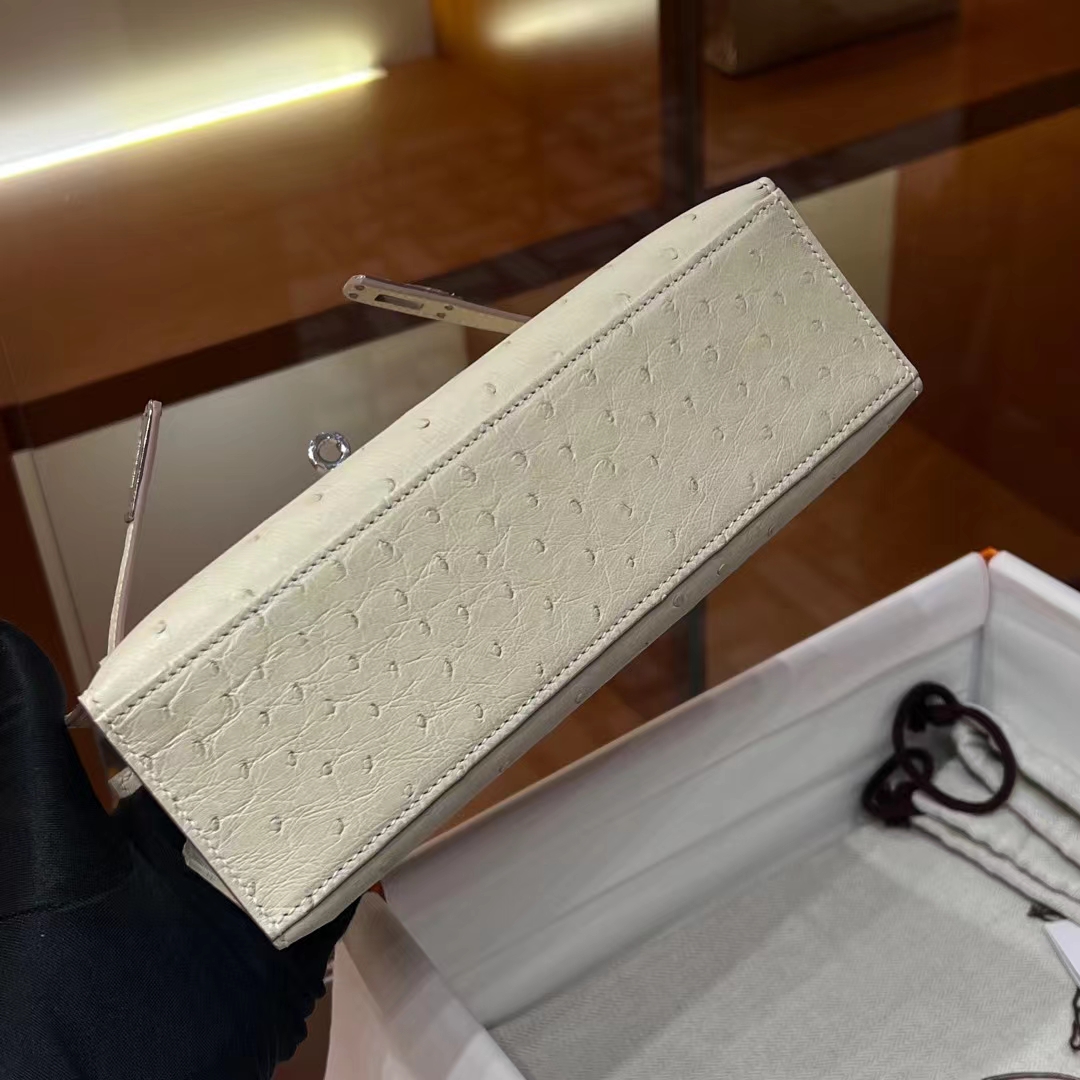 HERMES 爱马仕  MiniKelly 1 Ostrich 鸵鸟皮 80 Gris Perle 珍珠灰 进口蜜蜡线 全手工制作