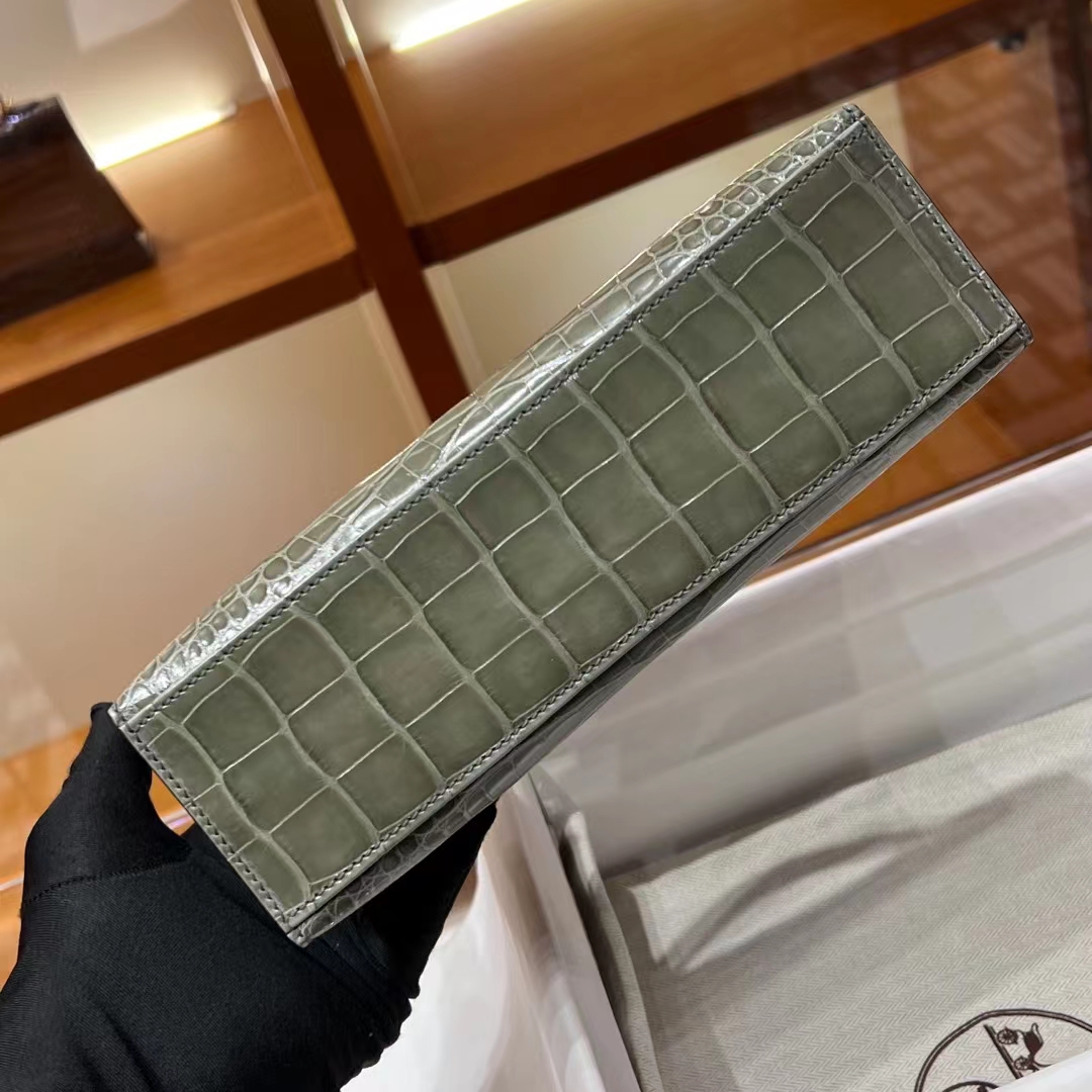 HERMES 爱马仕 MiniKelly 1 81 Gris Tourterelle 斑鸠灰 Alligator 美洲鳄 进口蜜蜡线 全手工制作 蜜蜡线内缝 Birkinmm 铂金女王