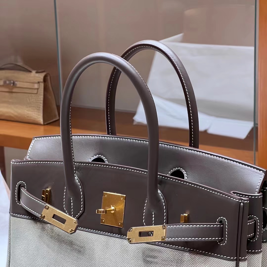 HERMES 爱马仕 Birkin 30CM 8C Gri Elephant 大象灰 帆布拼Swift 进口蜜蜡线 全手工制作 蜜蜡线内缝 Birkinmm 铂金女王