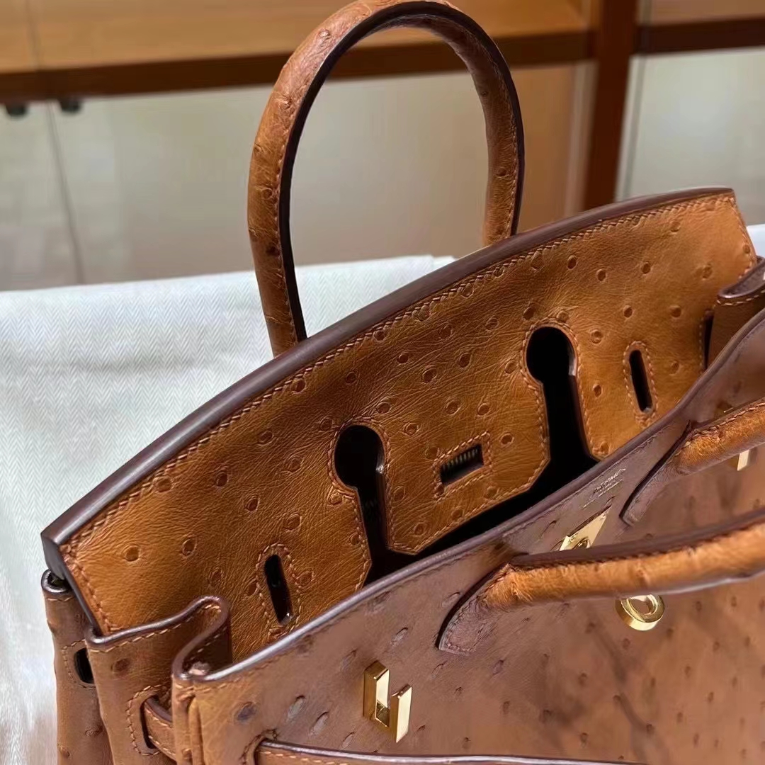 HERMES 爱马仕 Birkin 25CM CK37 Ostrich 鸵鸟皮 进口蜜蜡线 全手工制作 铂金女王