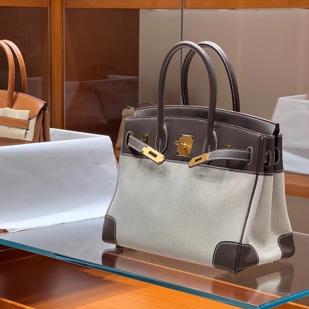 HERMES 爱马仕 Birkin 30CM 8C Gri Elephant 大象灰 帆布拼Swift 进口蜜蜡线 全手工制作 蜜蜡线内缝 Birkinmm 铂金女王
