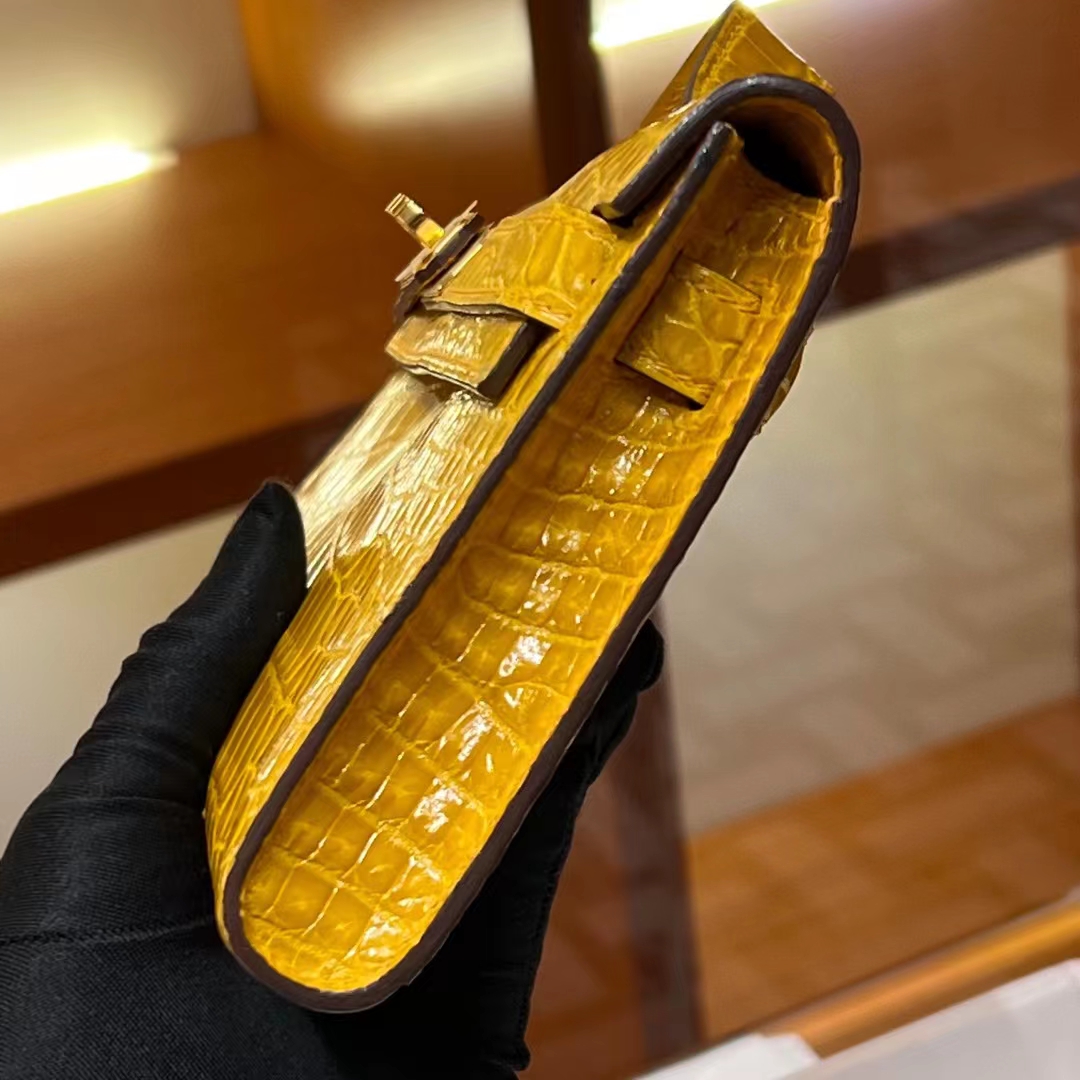 HERMES 爱马仕 KellyCut 31CM 9D 琥珀黄 Alligator 美洲鳄 进口蜜蜡线 全手工制作 蜜蜡线内缝 Birkinmm 铂金女王