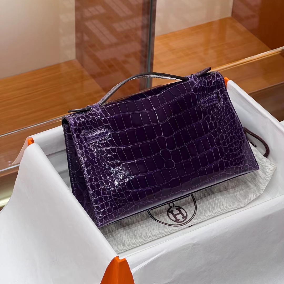 HERMES 爱马仕 MiniKelly 1 5L Ultraviolet 水晶紫 Alligator 美洲鳄 进口蜜蜡线 全手工制作 蜜蜡线内缝 Birkinmm 铂金女王